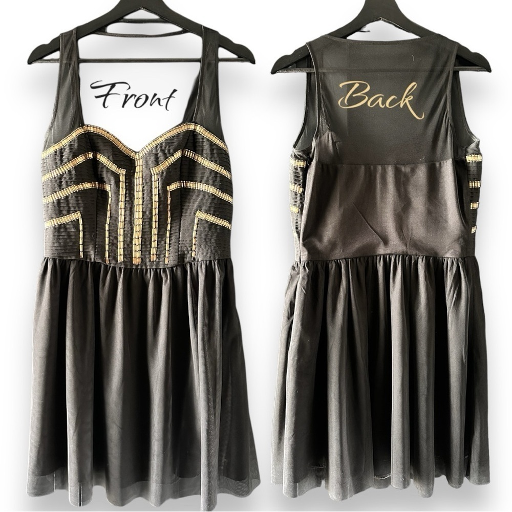Guess | Mesh Skater Dress with Gold Beading | size 8 - Picture 2 of 8